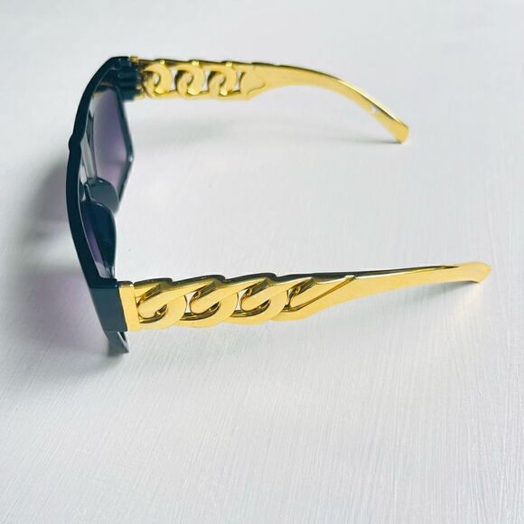 Goldtone and Black Glam Chain Link Fashion Sunglasses - Picture 5 of 7